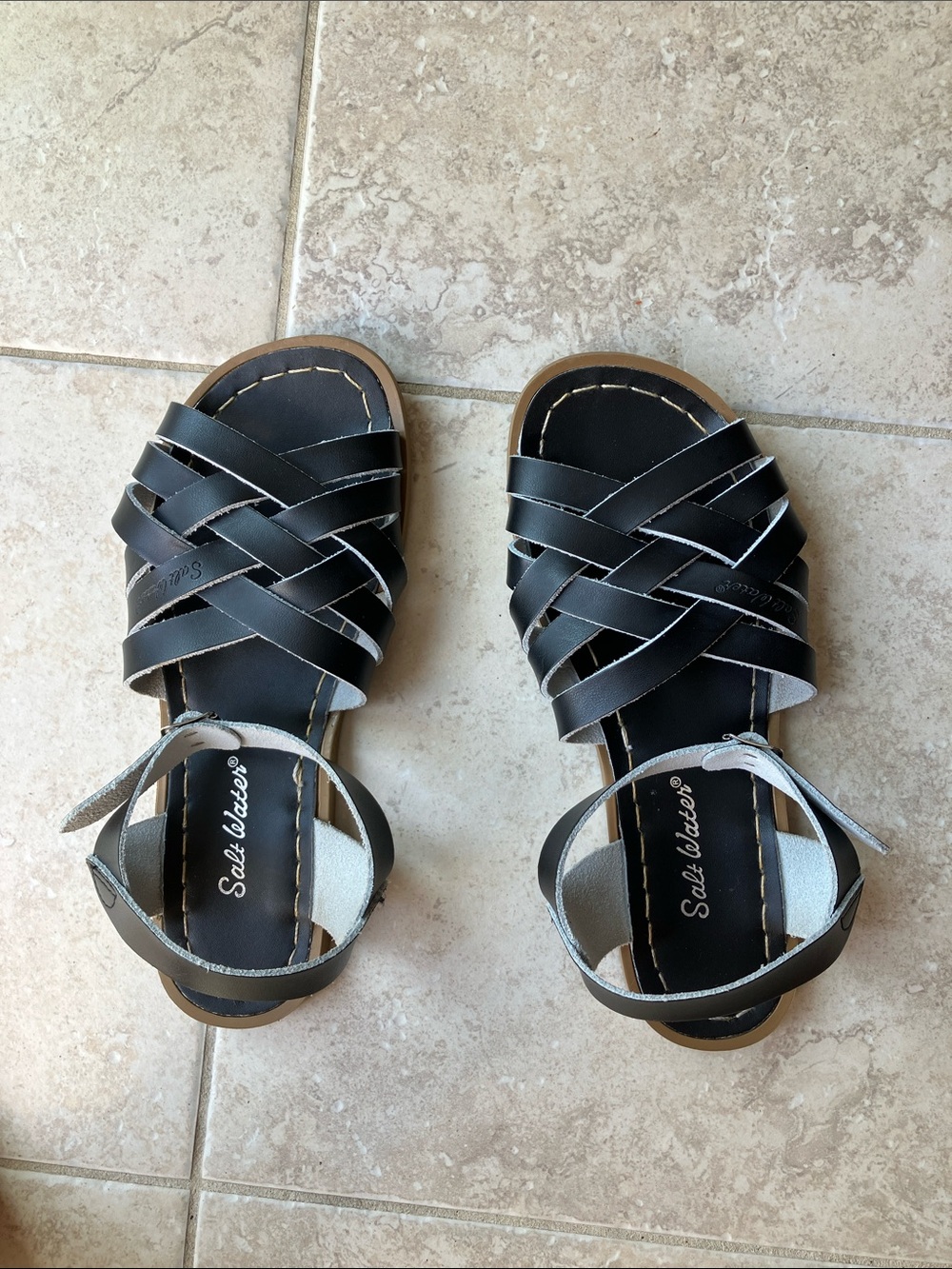 Salt Water Sandals by Hoy Black Woven Leather Girls' Sandals